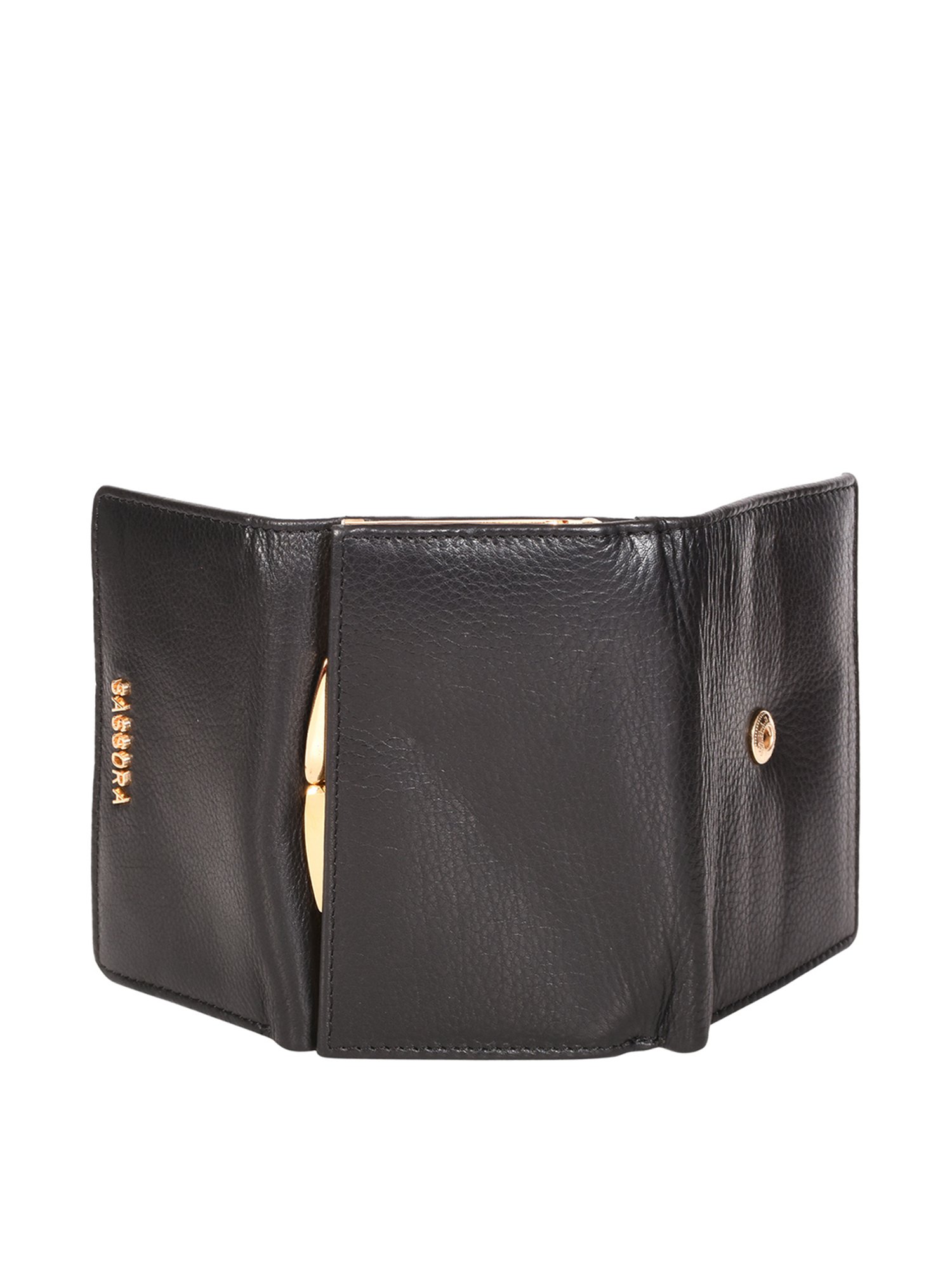 SASSORA Black Solid Rfid Tri-Fold Wallet for Women