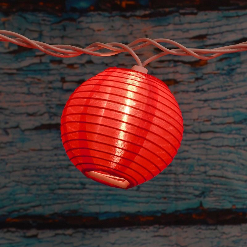 10ct 3" x 5' Electric String Light with Nylon Lanterns Red