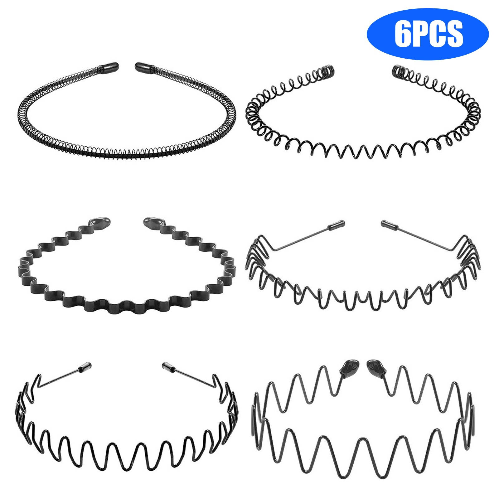 6/10pcs Metal Sports Hairband Headband Wave Style Hair Band Set Men Women Makeup