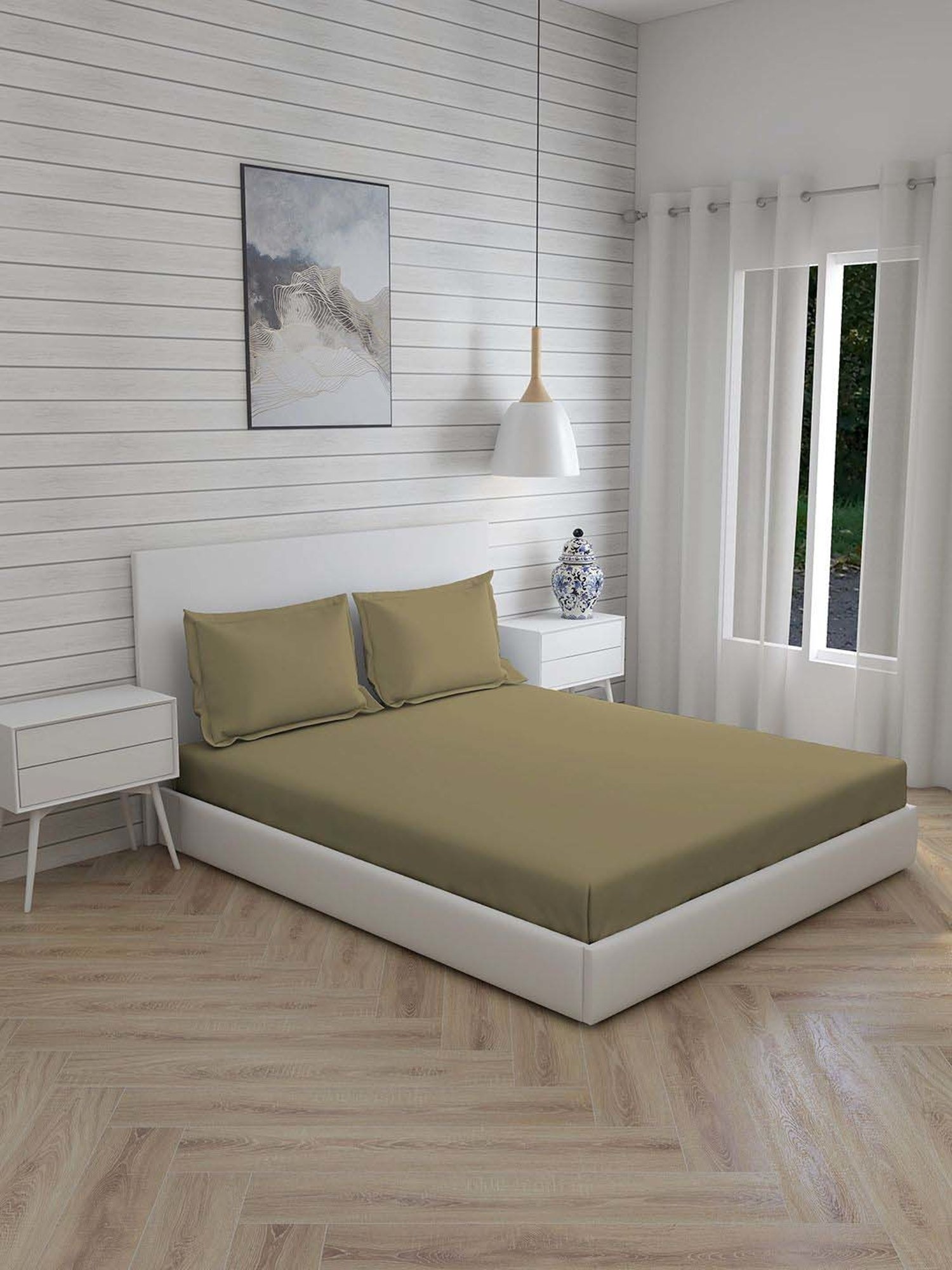 Boutique Living Pure Earth Brown Cotton 300 TC King Size Bed Sheet with Pillow Cover