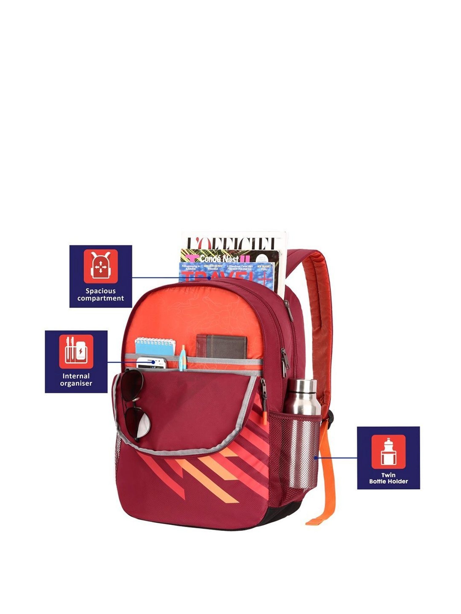 Lavie Sport Charge Maroon Polyester Medium Backpack