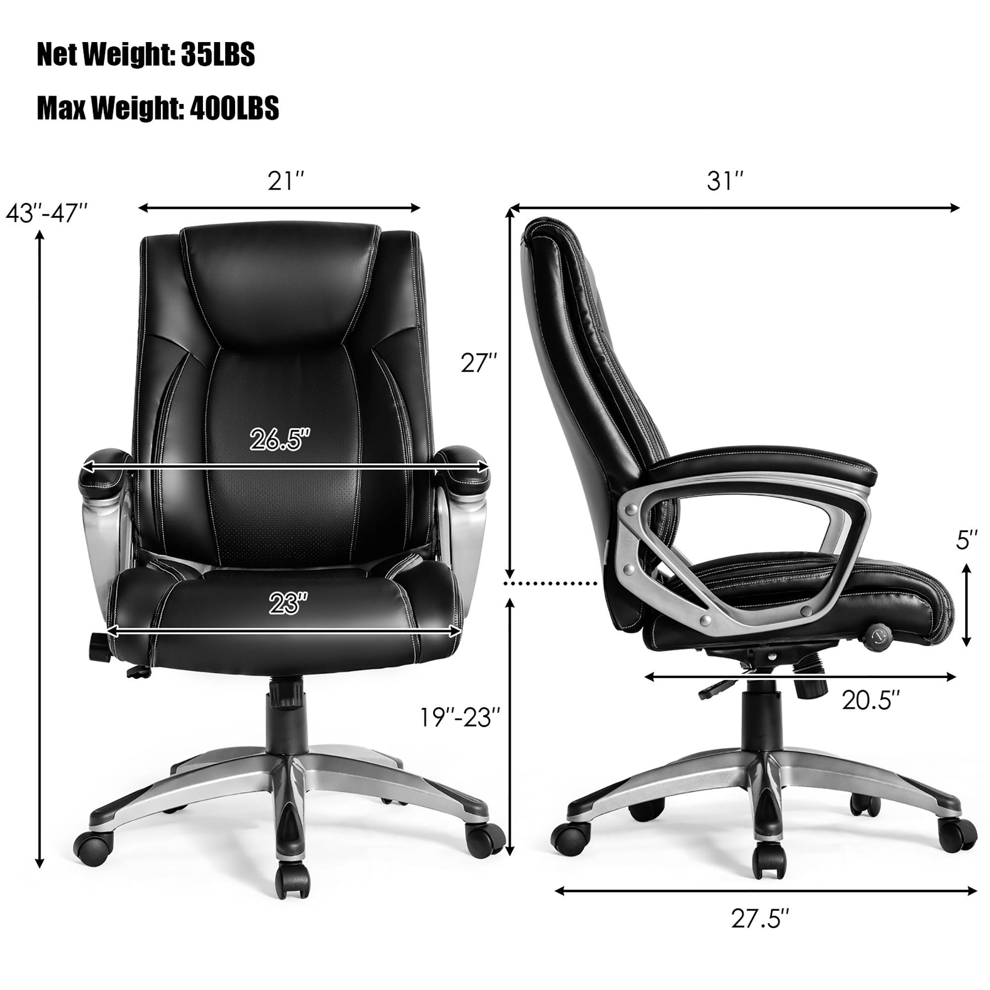 Costway Big & Tall  Office Chai Ergonomic Swivel Chair w/ Lumbar Support