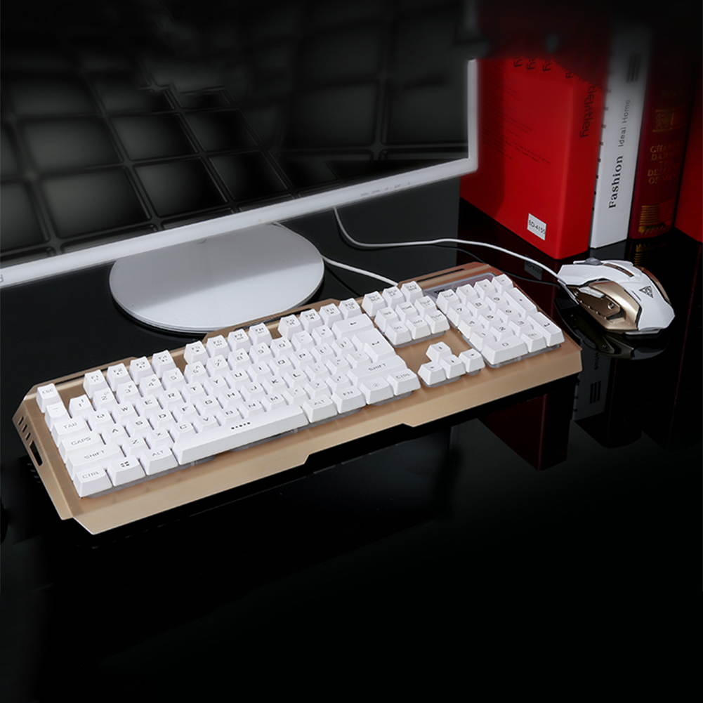 UrChoiceLtd&reg; V1 Gaming Keyboard & Mouse Combo Wired Rainbow LED Backlit Multimedia Ergonomic Usb Gaming Keyboard Metal Waterproof + 3200DPI 6 Buttons Backlit Optical Usb Gaming Mouse + Mouse Pad Sets