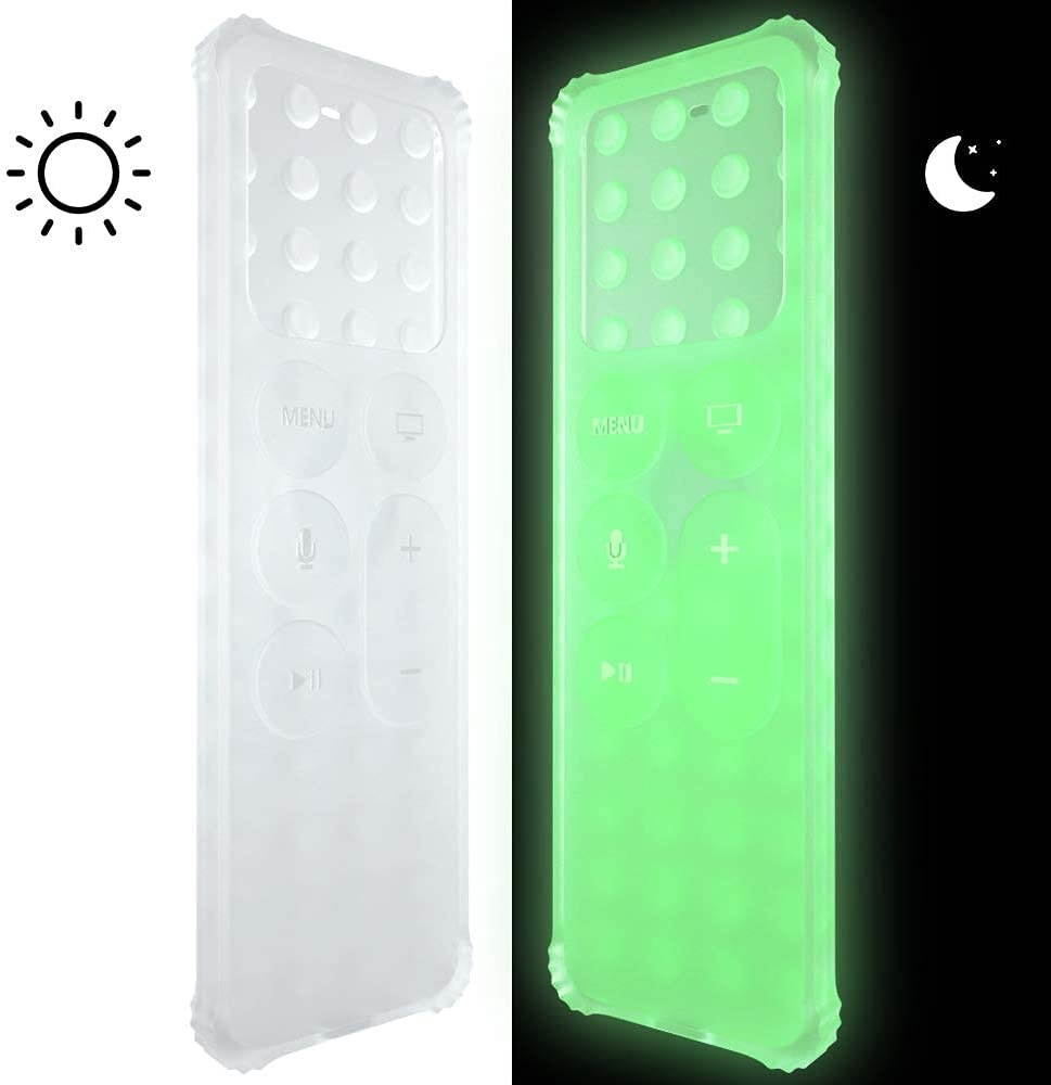 AWINNER Protective Case Compatible for Apple TV 4K/4th/HD Siri Remote (1st Generation) - Lightweight [Anti Slip] Shock Proof Silicone Cover for Apple TV Siri Remote Controller (Green Glow in The Dark)