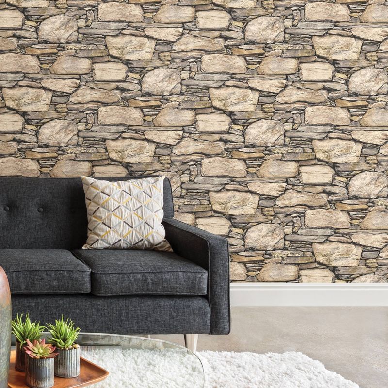 NuWallpaper Hadrian Stone Wall Peel & Stick Wallpaper Sand Stone