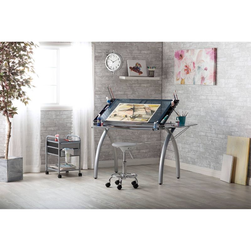 Futura Craft Station with Folding Shelf - Silver/Blue Glass