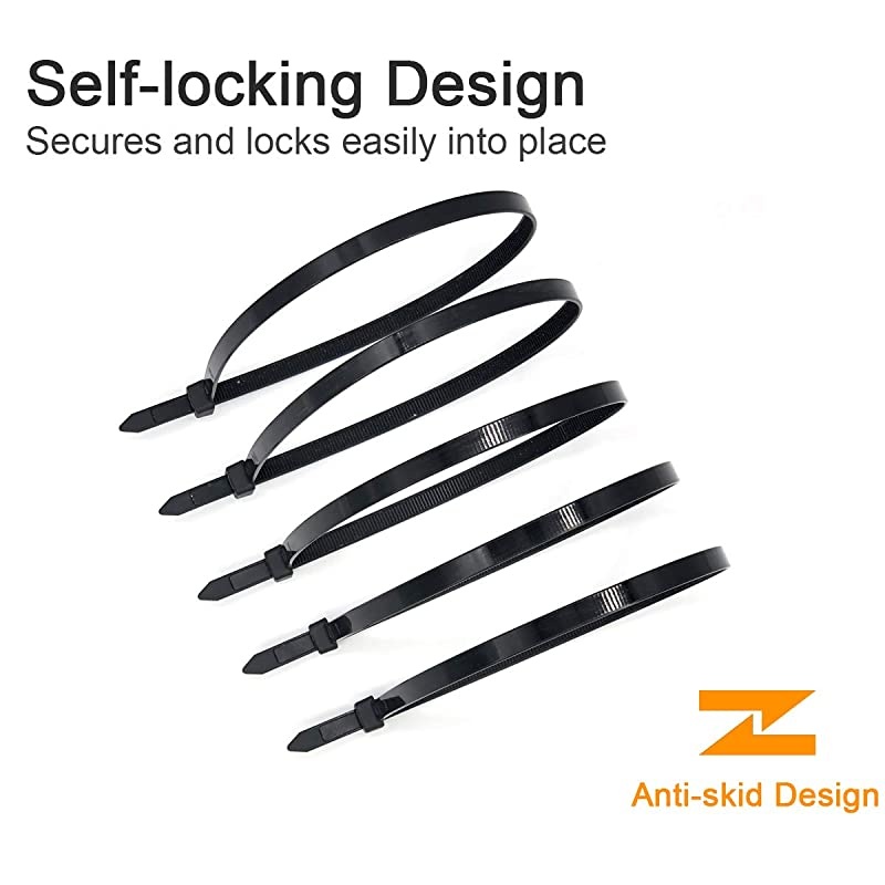 500 Pack Zip Ties Assorted Sizes, ALL Thickened Width 0.19 inch 50 pound Wire Tie Wraps,  Black Plastic Nylon Cable Tie, UV & Heat Resistant Indoor Outdoor Multi-purpose 4-6-8-10-12 Inch