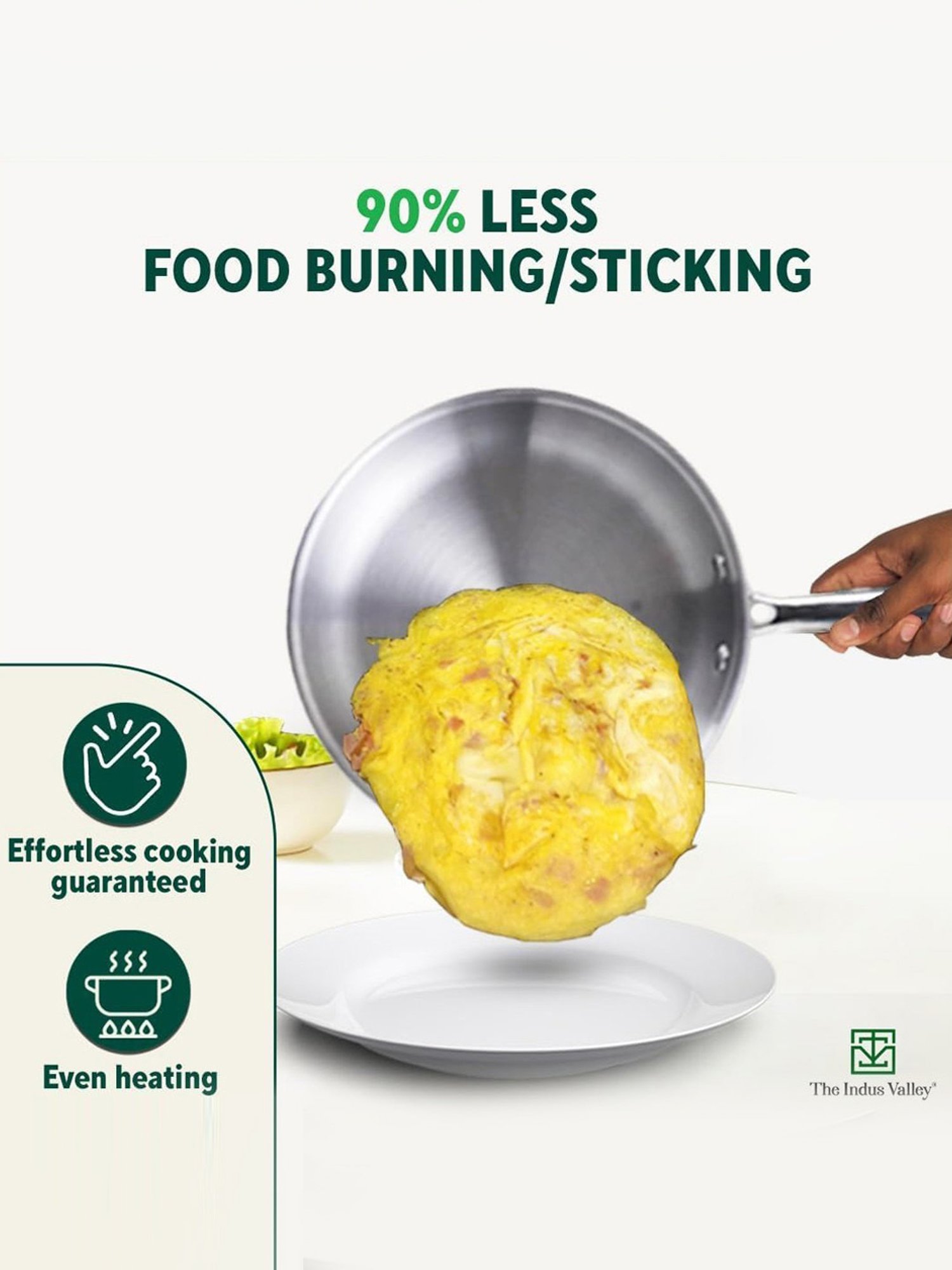 The Indus Valley Silver Stainless Steel Fry Pan with Wooden Flip (1.9 L)