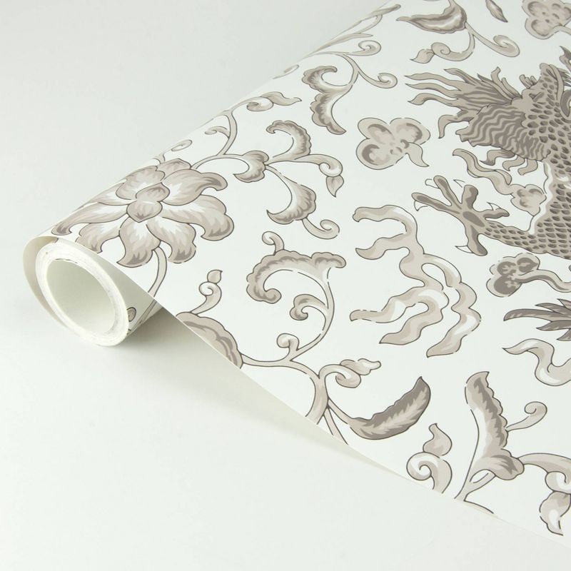 Brewster Gray Chi'en Dragon Scalamandre Self Adhesive Wallpaper
