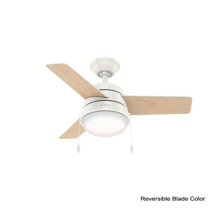 Hunter Fan Company 59301 Aker 36 Inch 3 Blade 3 Speed Wooden Indoor Cooling Ceiling Fan with Light Kit, Fresh White/Natural Wood Finish (2 Pack)