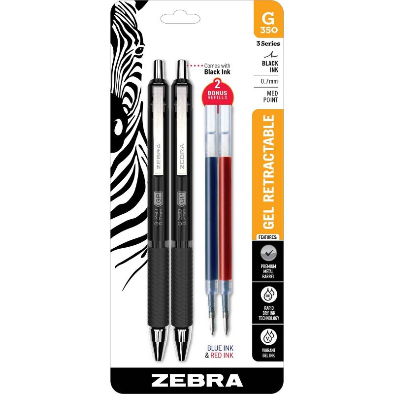 2ct Ballpoint Pens G-350 Gel Black Barrel Black Ink - Zebra