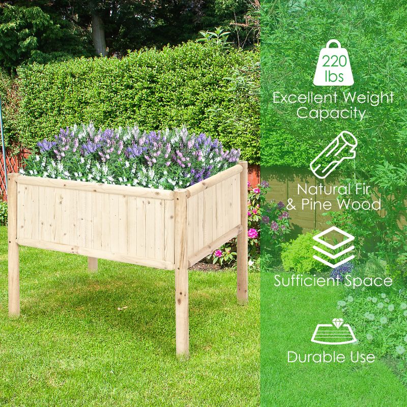Costway Raised Garden Bed 42''x30''x32'' Elevated Wood Planter Box Stand Patio Yard