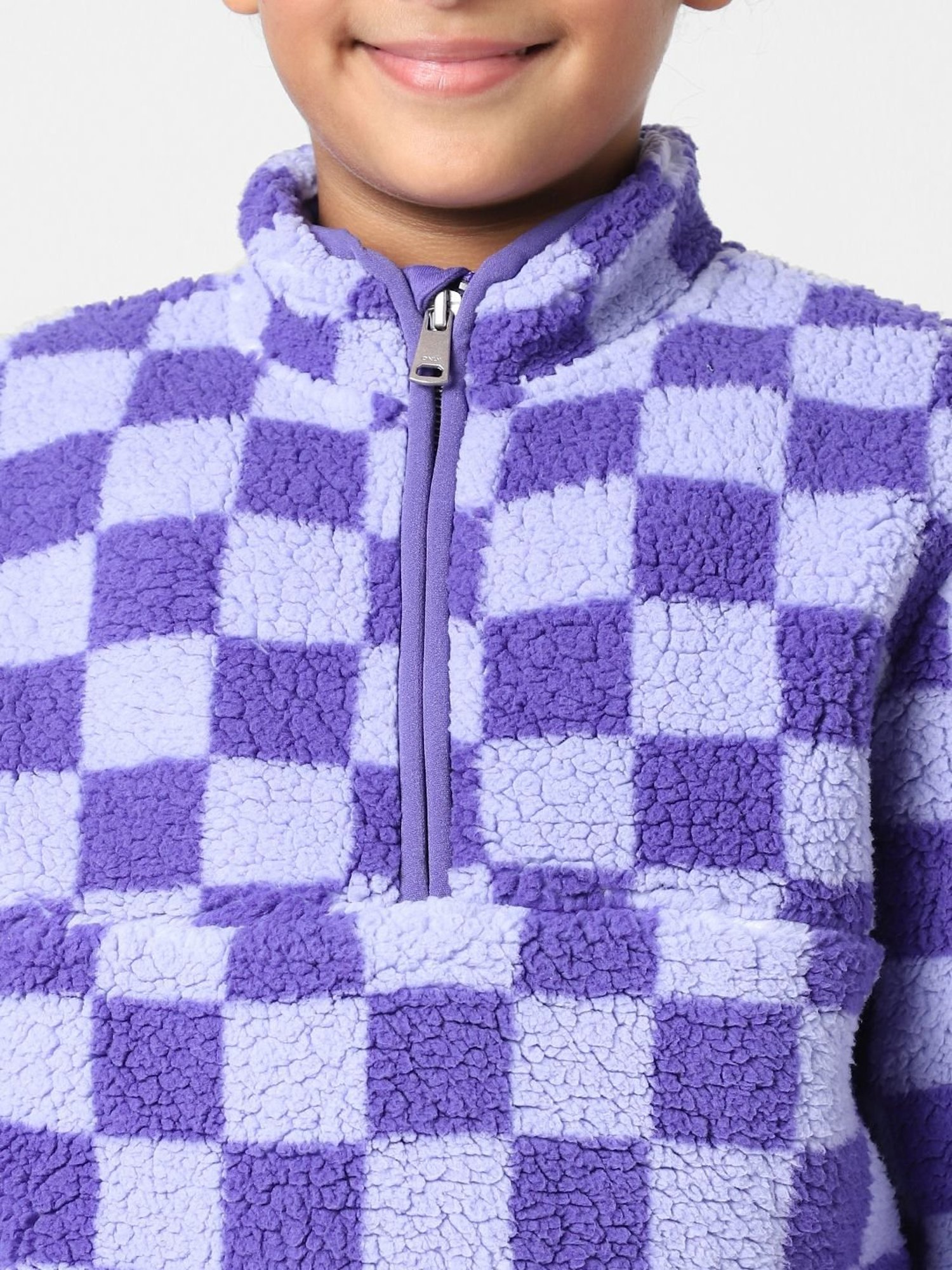 KIDS ONLY Kids Purple Chequered Full Sleeves Sweatshirt