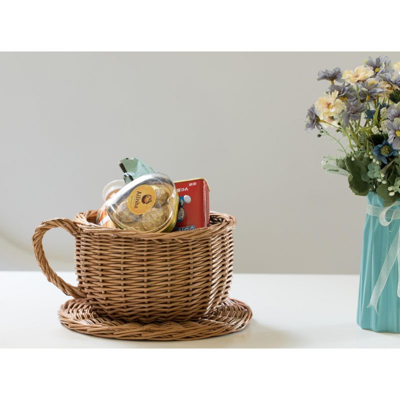 Vintiquewise Wicker Saucer Coffee Mug Cup Decorative Gift Basket Desk Organizer
