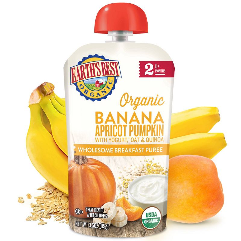 Earth's Best Organic Banana Apricot Pumpkin with Yogurt Oat & Quinoa Baby Food Pouch - 3.5oz