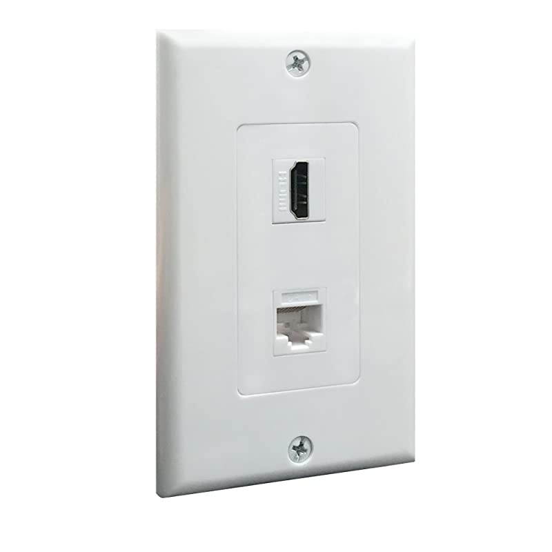 HDMI and Cat6 Ethernet RJ45 Wall Plate For HDTVWith Single Gang Low Voltage Mounting Bracket