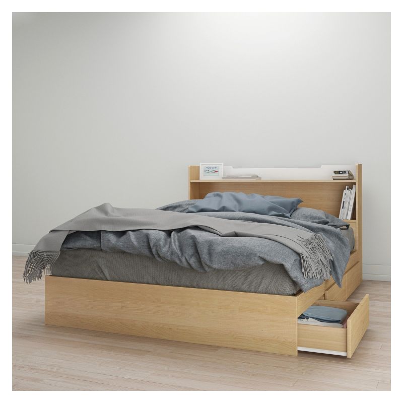 Stockholm 3 Drawer Storage Bed with Headboard- Queen - Natural Maple & White - Nexera