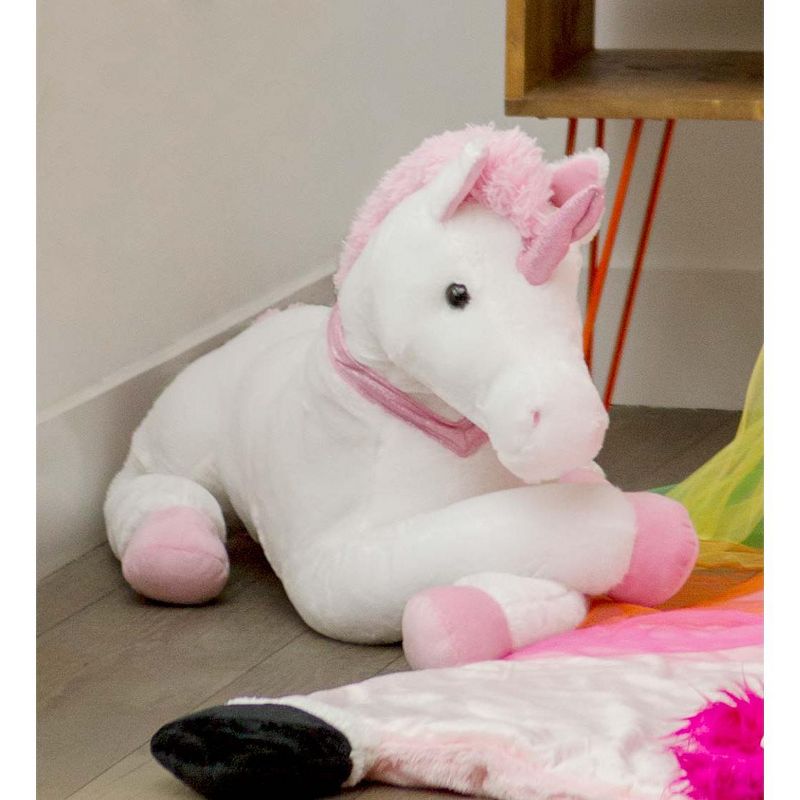 HearthSong - Large Super Soft Dazzle the Plush Unicorn with Embroidered Hearts and Sparkly Pink Horn and Collar