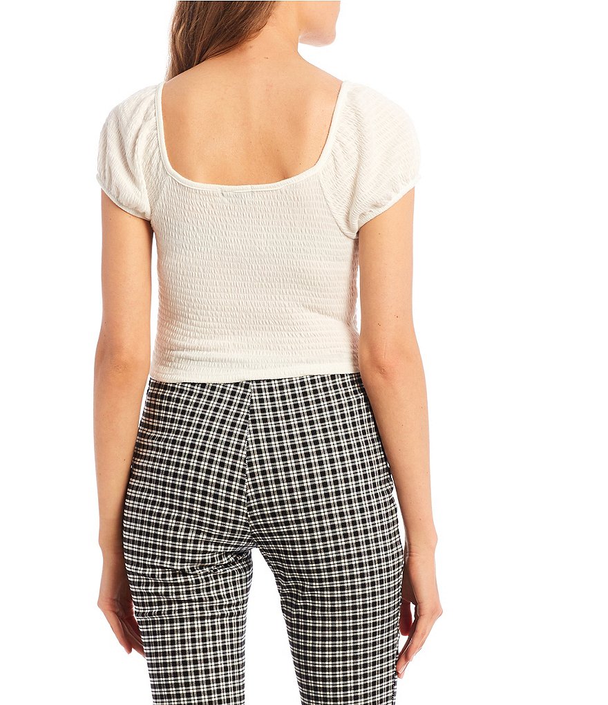 Originality Ribbed Cap-Sleeve Cinched Front Top