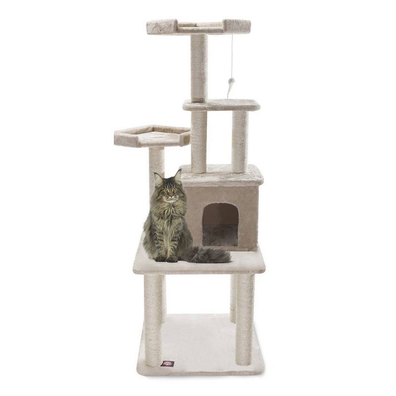 Majestic Pet Casita Faux Fur Activity Center Cat Scratcher Honey 64 in