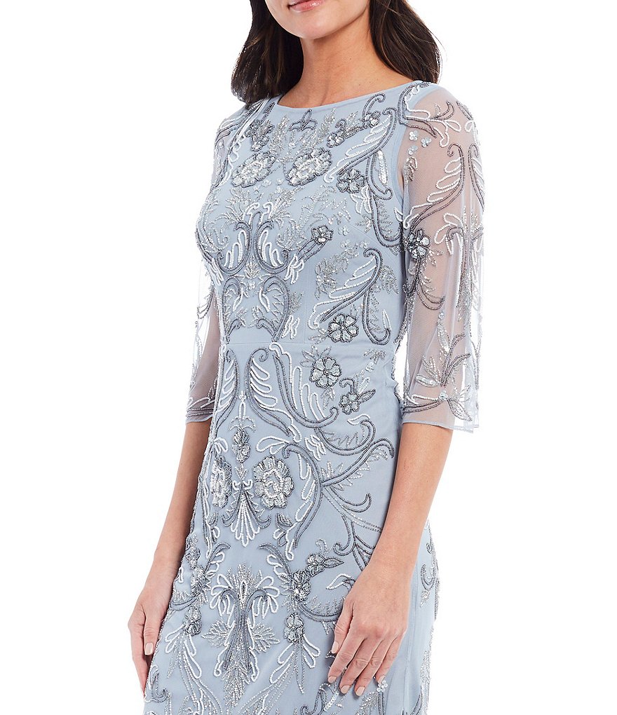 Aidan Mattox Fully Beaded 3/4 Sleeve Column Gown