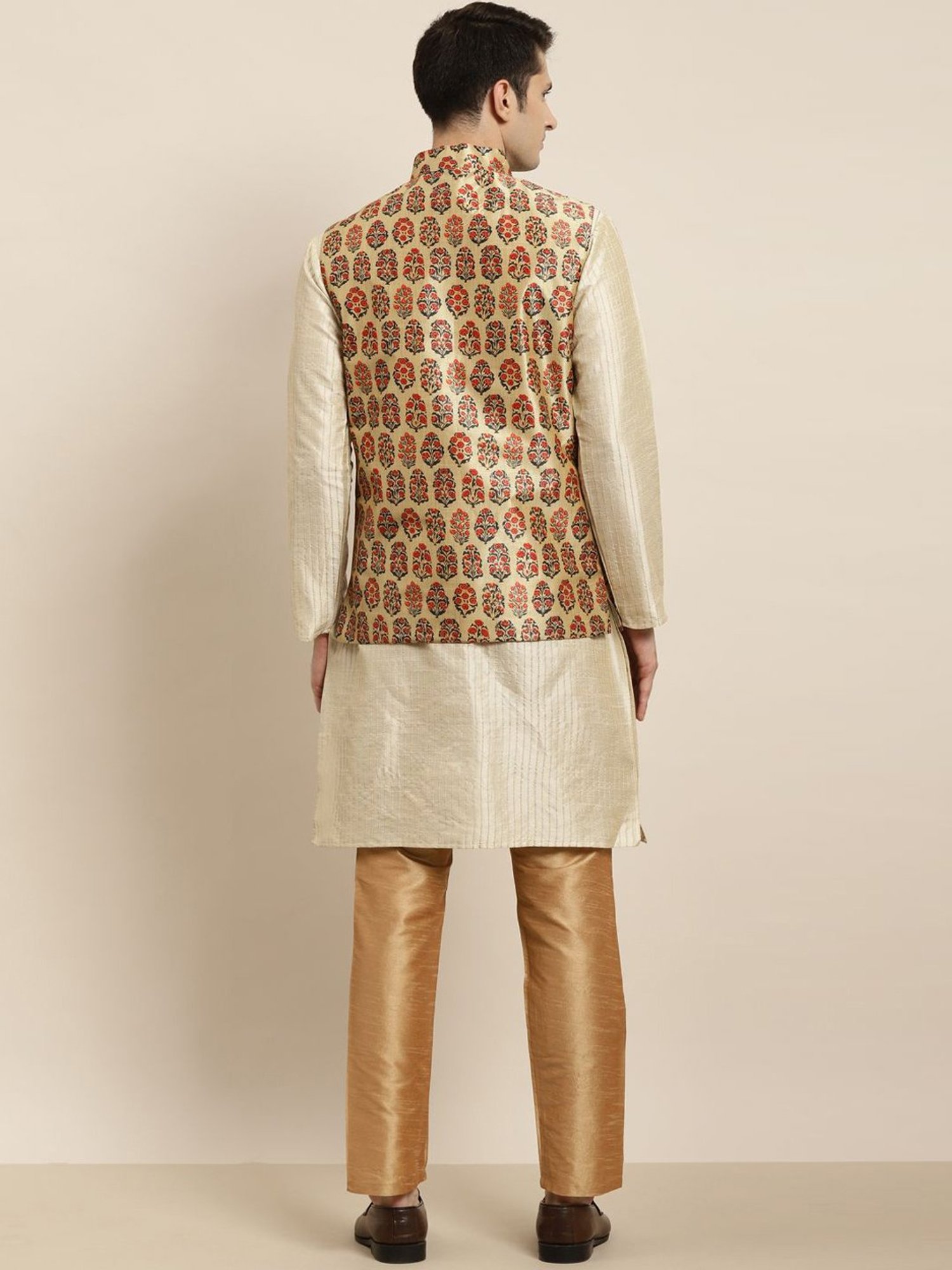 Sojanya Beige Regular Fit Printed Kurta Set With Jacket