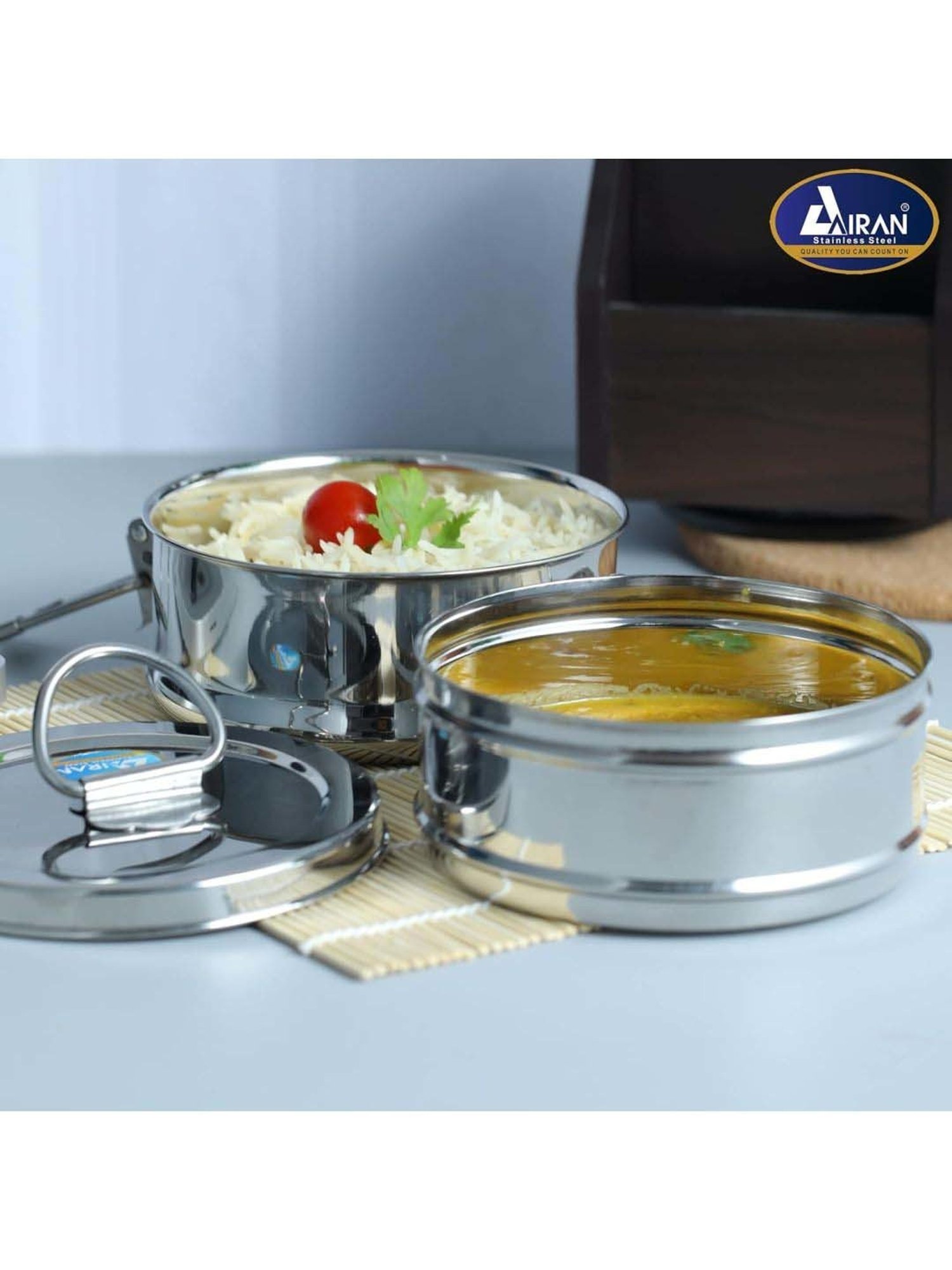 Airan Silver Stainless Steel Travelling Lunch Box Set For Office & School