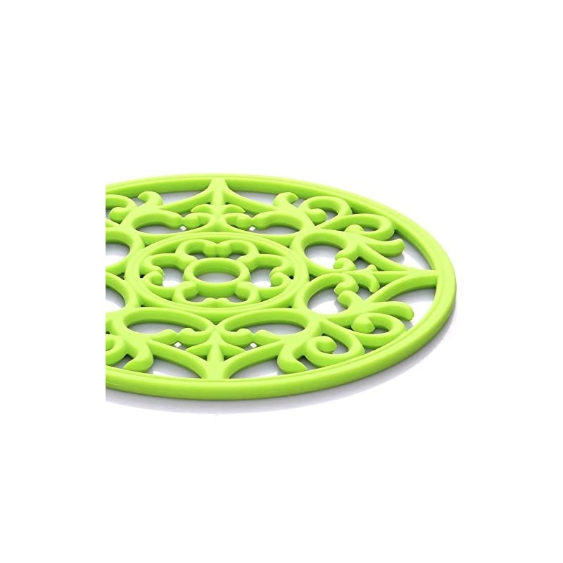 3 Set Silicone Multi-Use Intricately Carved Trivet Mat - Insulated Flexible Durable Non Slip Coasters (Black)