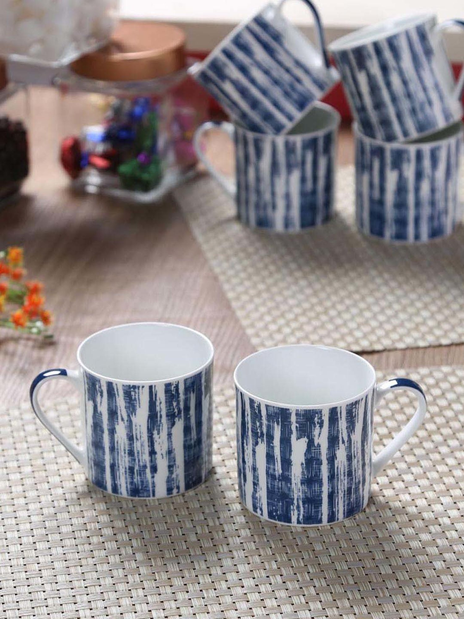 Goodhomes Blue Bone China Coffee Mugs (220 ml) - Set of 6