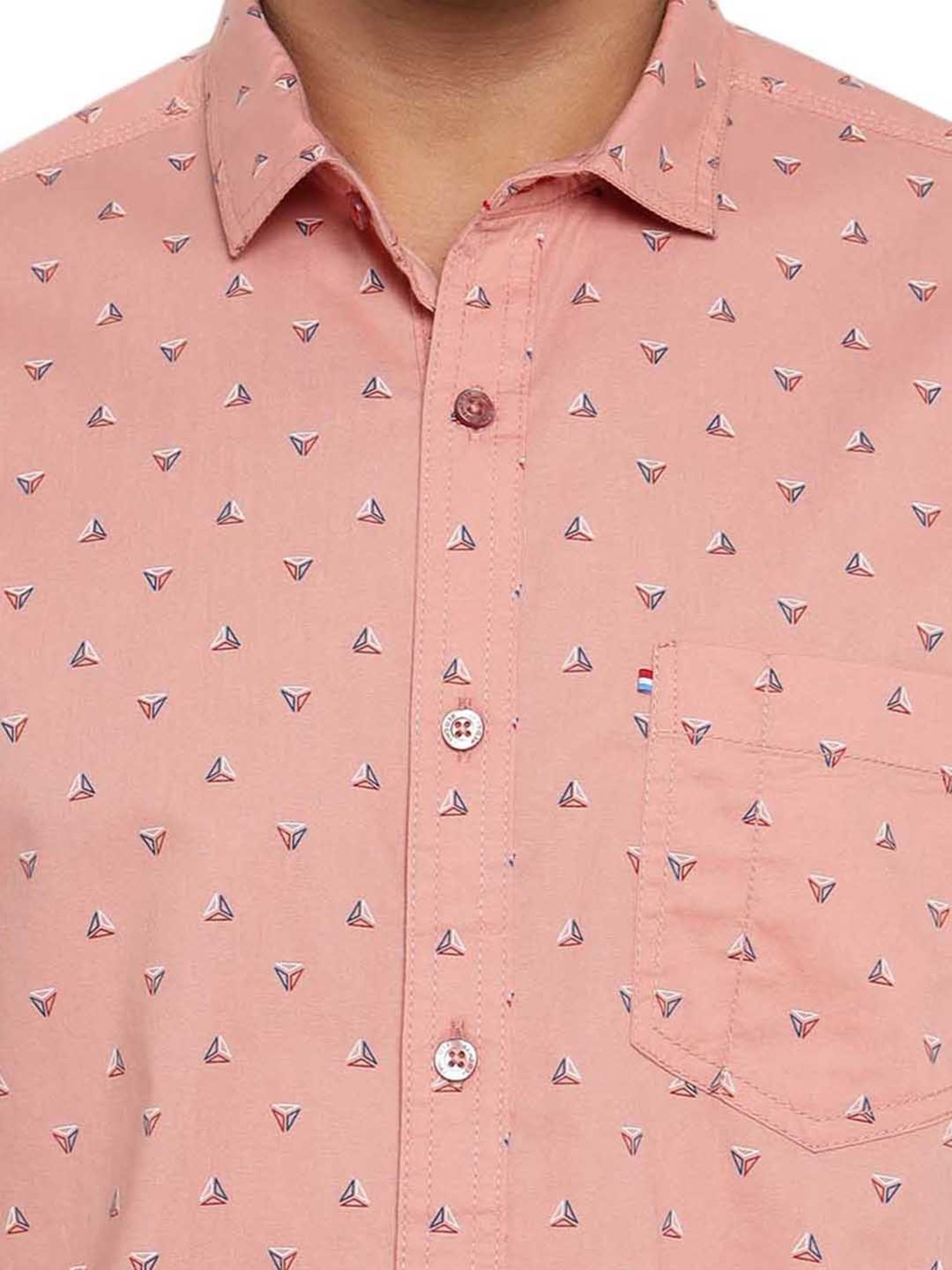 Red Chief Peach Slim Fit Printed Shirt