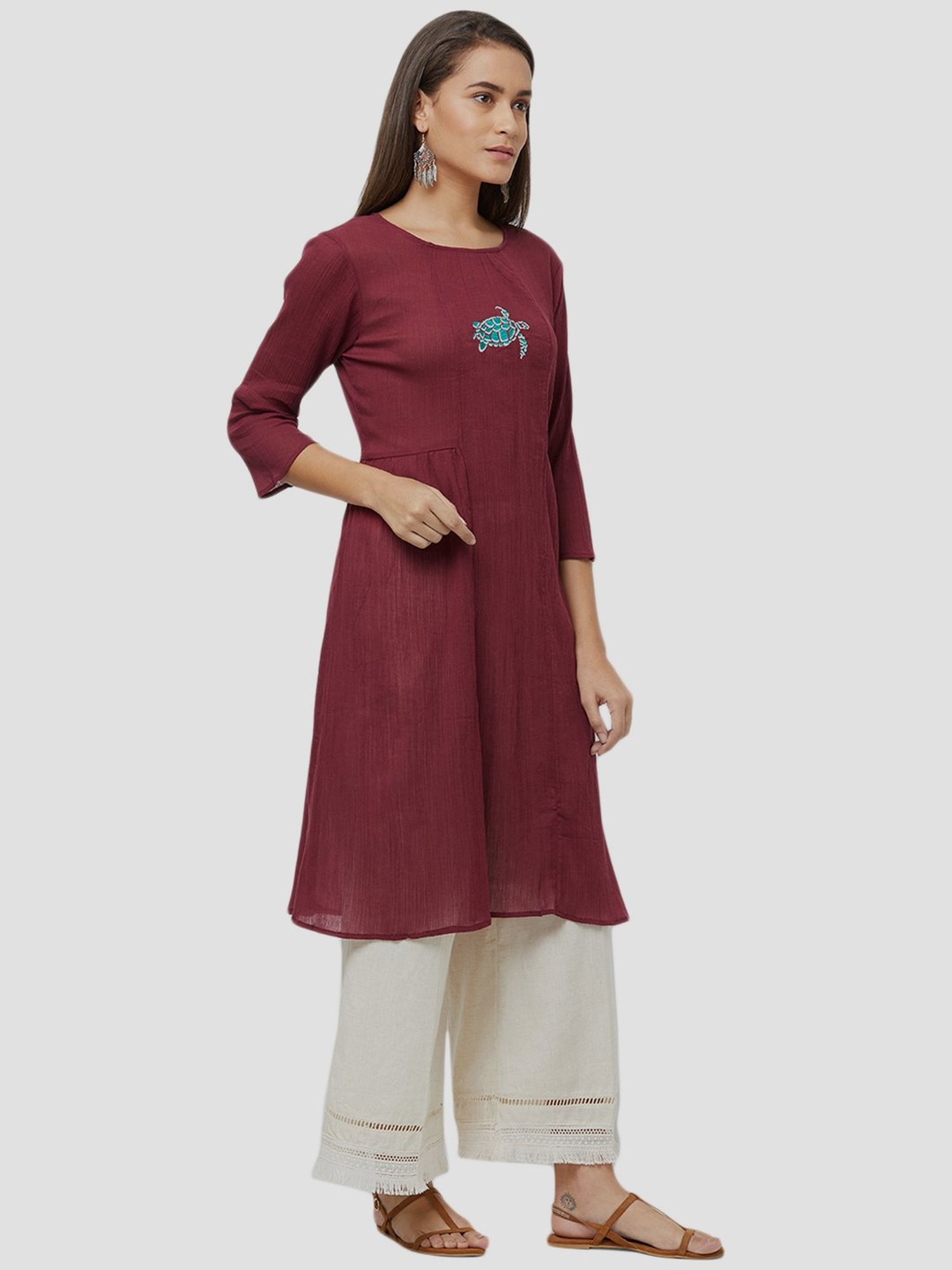 Fusion Beats Light Grey Embroidered A Line Kurta