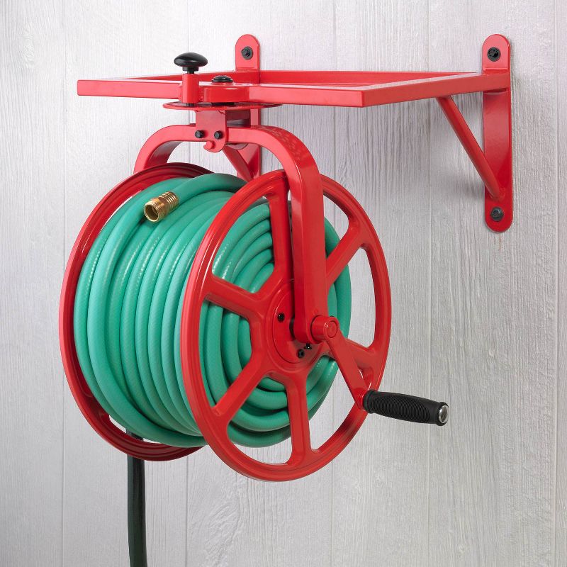 Liberty Garden LBG-713 Revolution Industrial Grade Rotating Garden Hose Holder Reel in Red for 125' of 5/8" Hose for Backyard, Garden, or Home
