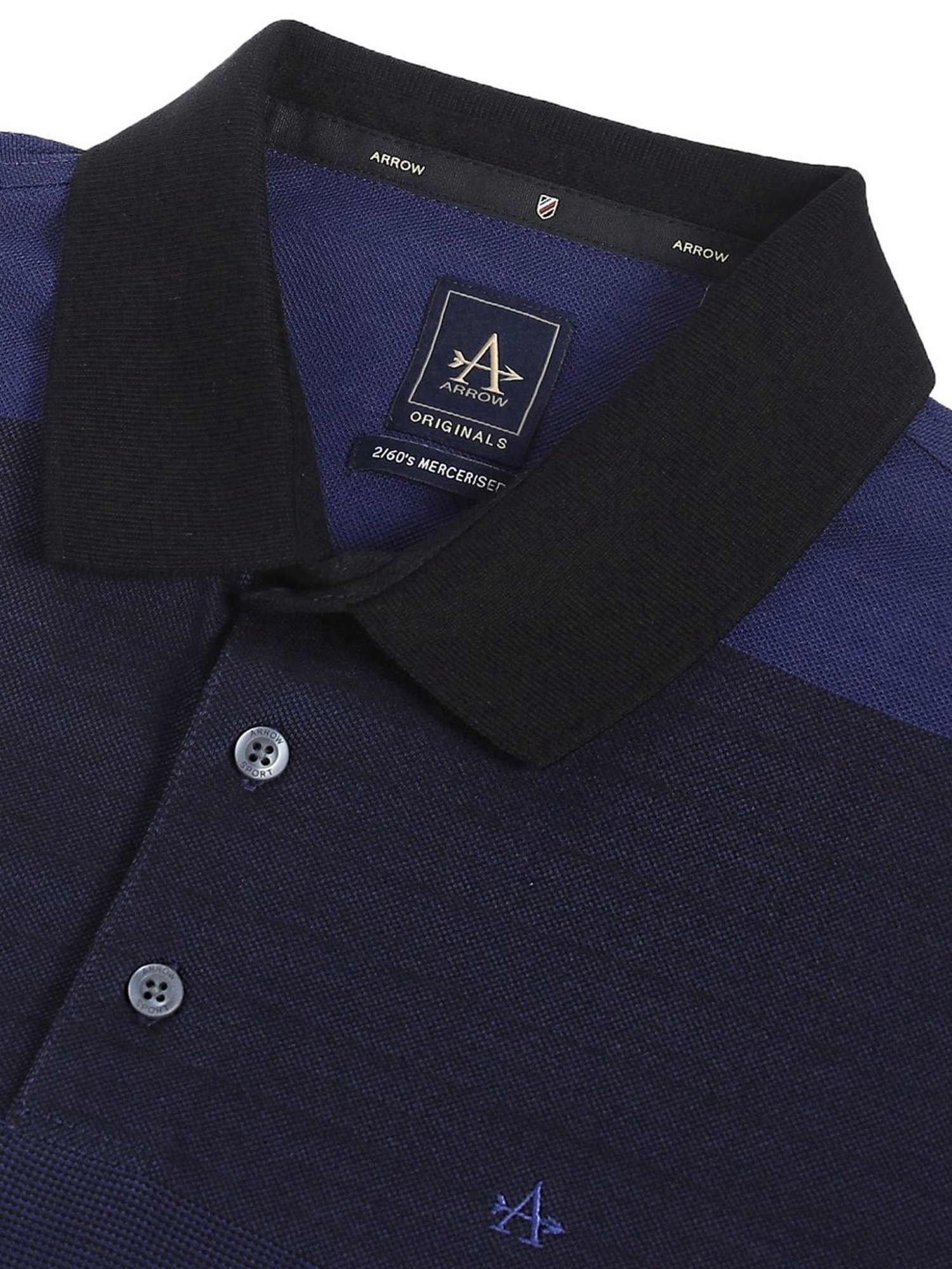 Arrow Navy Cotton Regular Fit Colour Block Polo T-Shirt