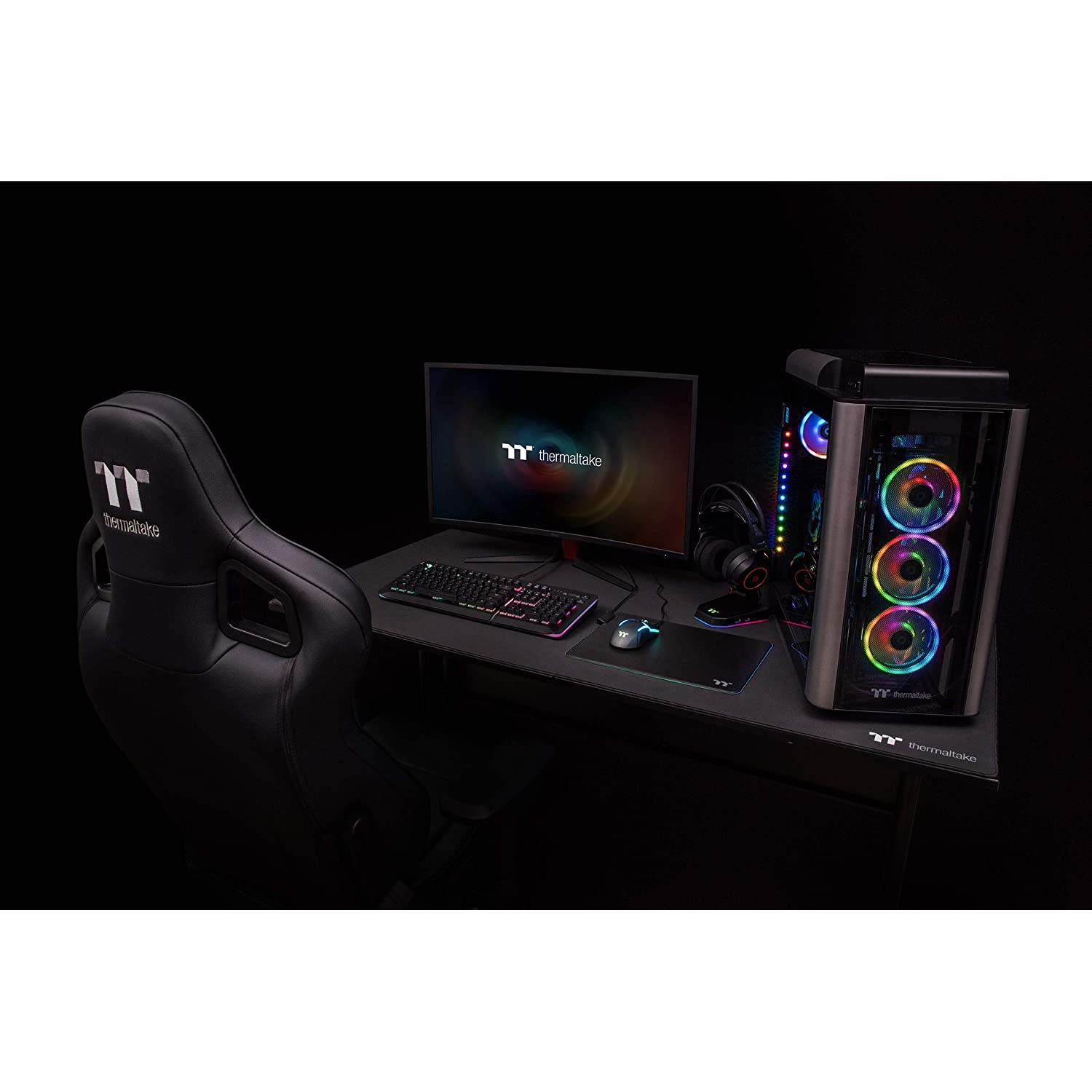 Thermaltake Tt Gaming Level 20 Gt Battlestation Computer Gaming Desk, Adjustable Heights, Scratch Resistant Surface, Full-Sized Desk Mat, GD-LBS-BRHANX-01