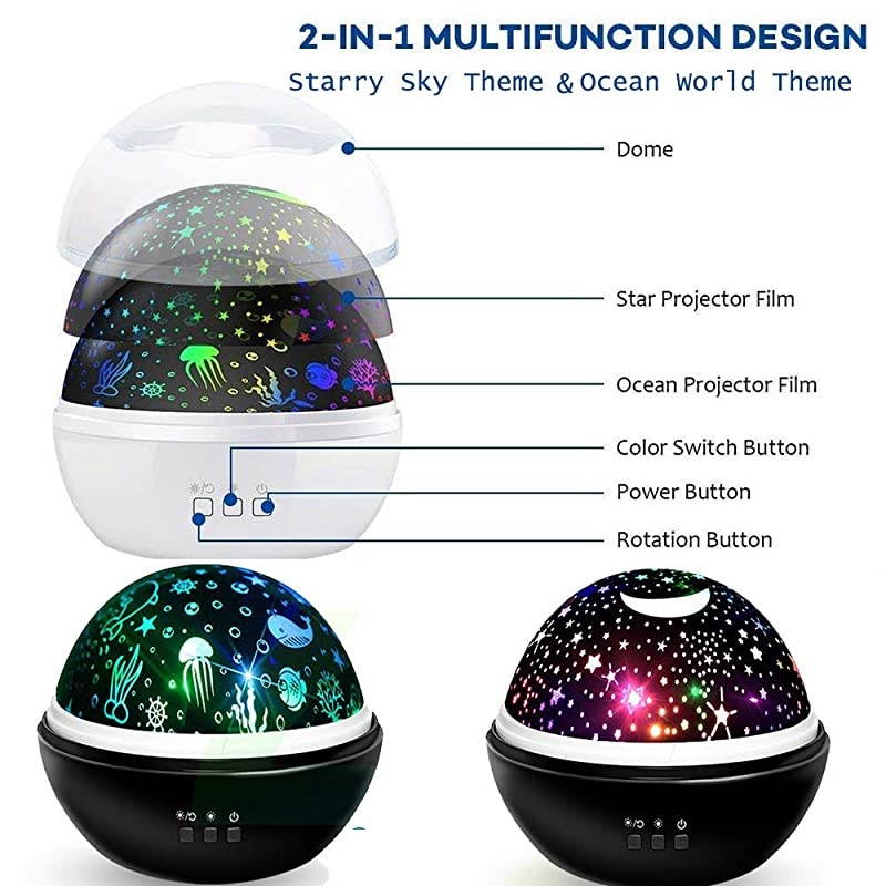 Light Projector Gift for Kids 8 Colors Rotating Baby Light Projector with Star and Ocean Theme for Children Adults Bedroom Living Room Holiday Decoration White