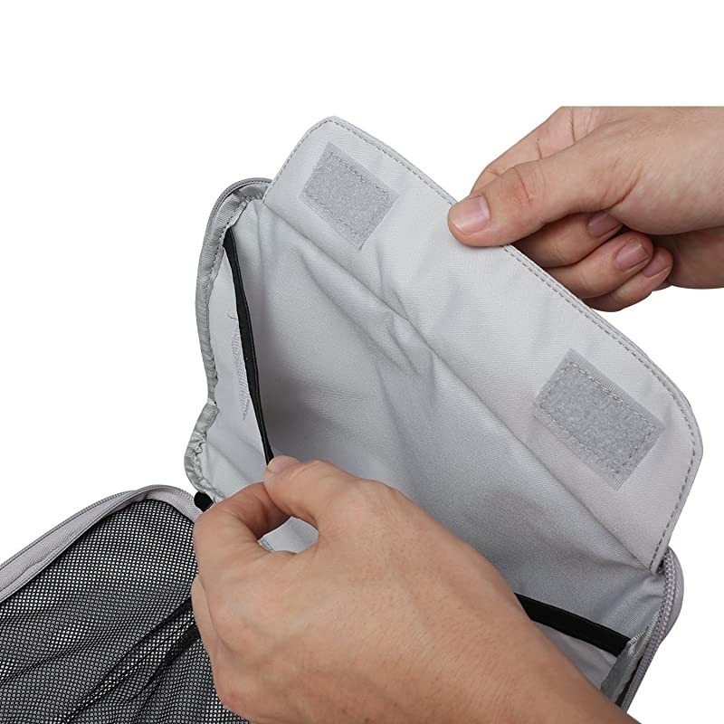 Travel Cable Organizer Universal Electronic Accessories Bag Gear Storage for Cord USB Flash Drive Earphone and More Perfect Size for iPad Large Rose Red and Light Grey