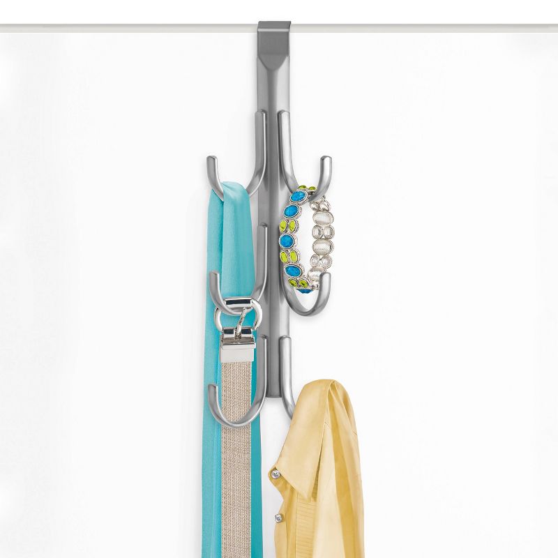 Lynk Over Door Hook Rack Jewelry Organizer Vertical 6 Hook Rack - Platinum