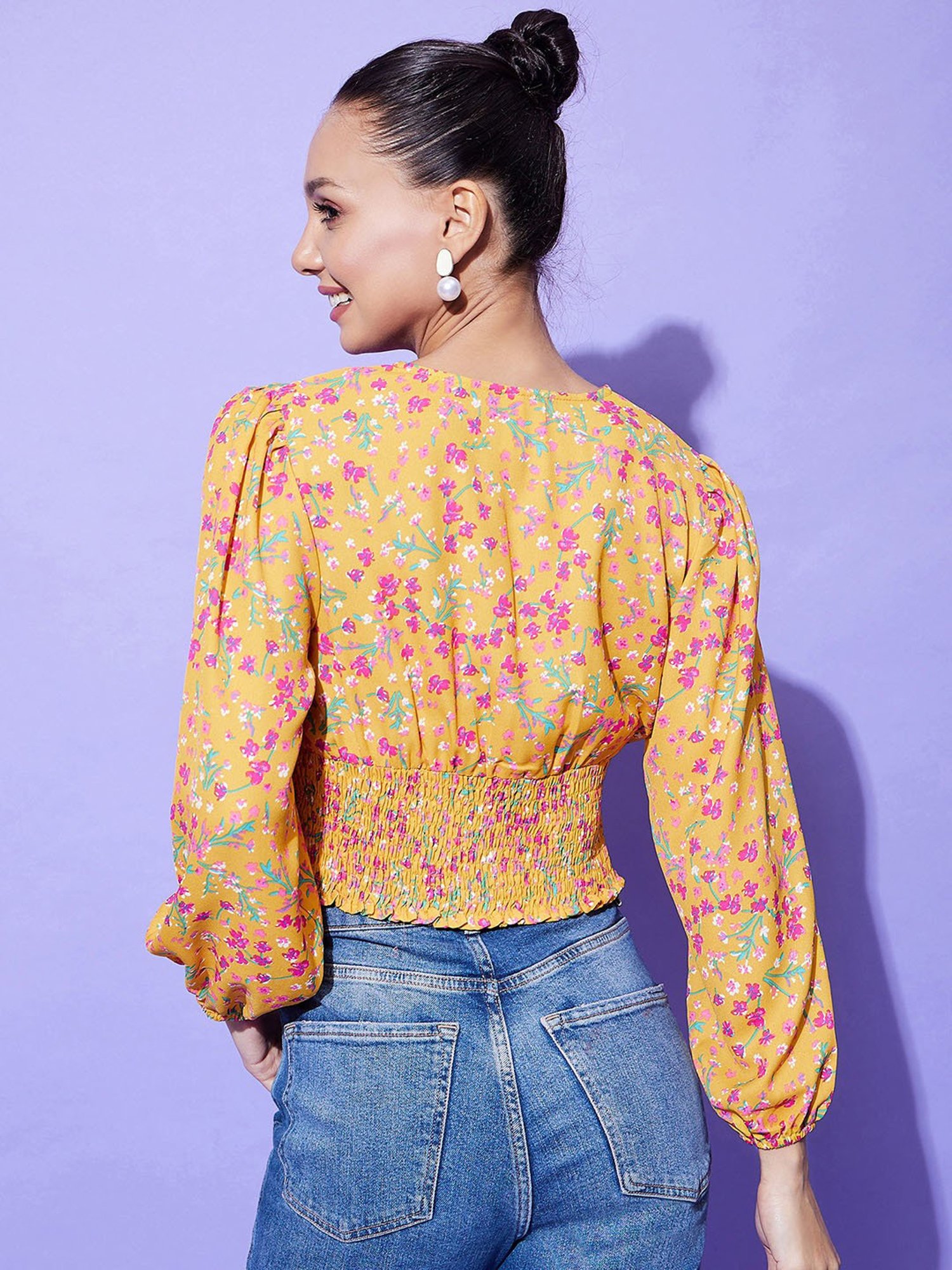 StyleStone Yellow Printed Crop Top