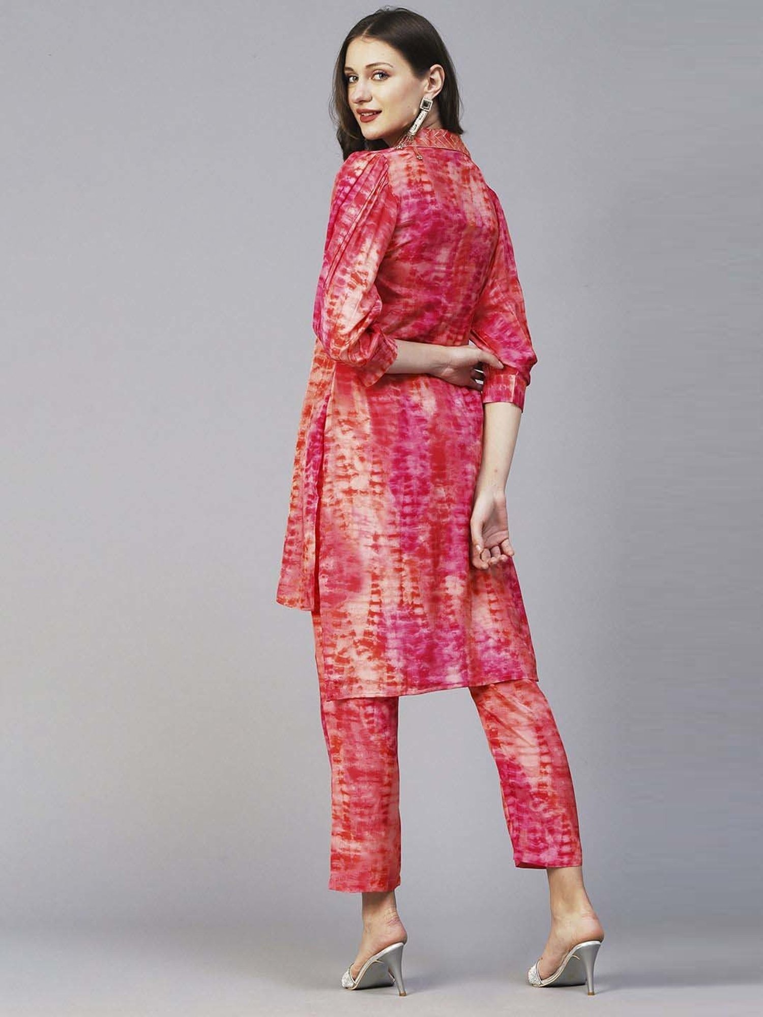 Fashor Peach & Pink Printed Kurti Pant Set