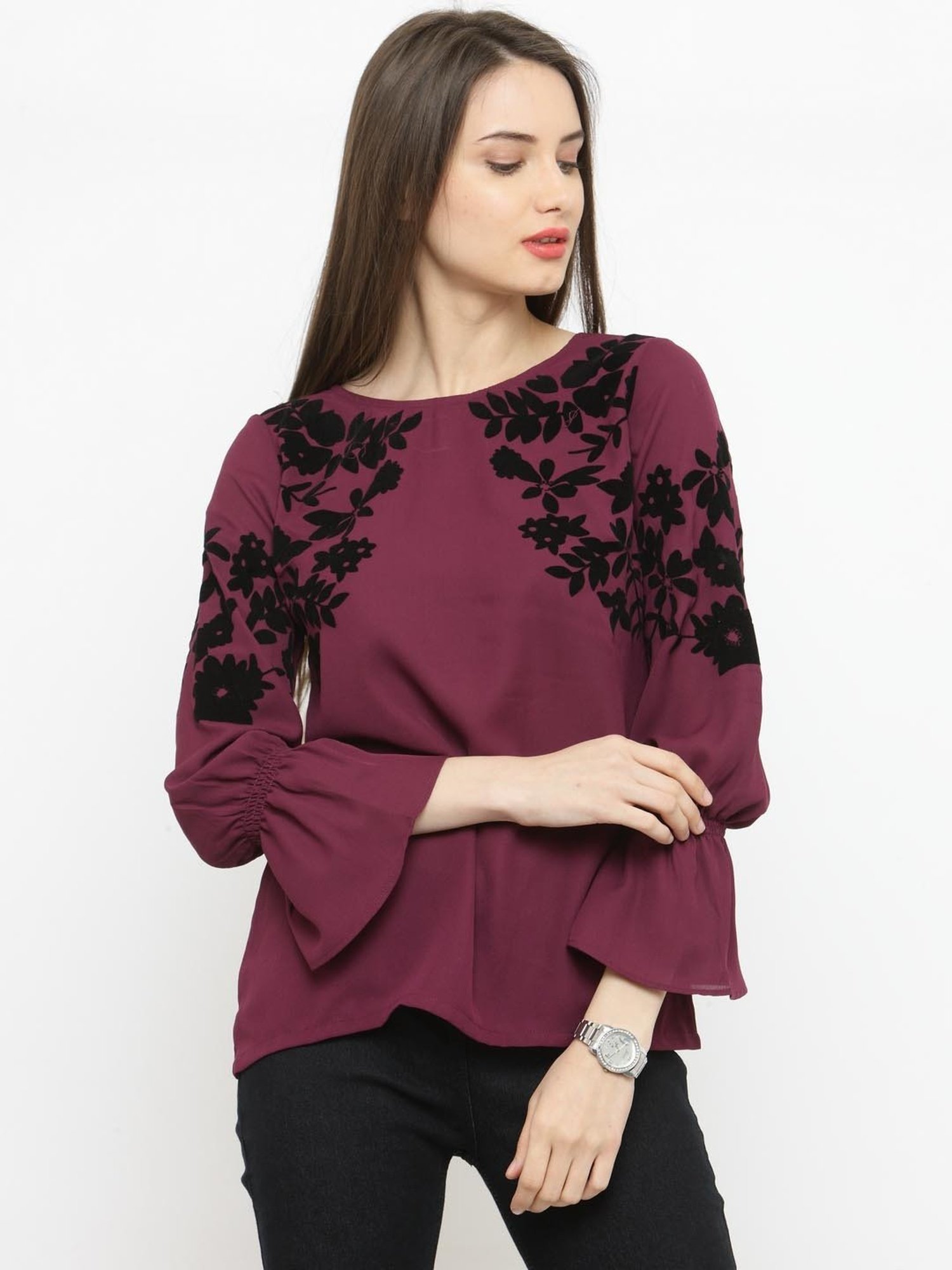 Melon by PlusS Burgundy Floral Print Top