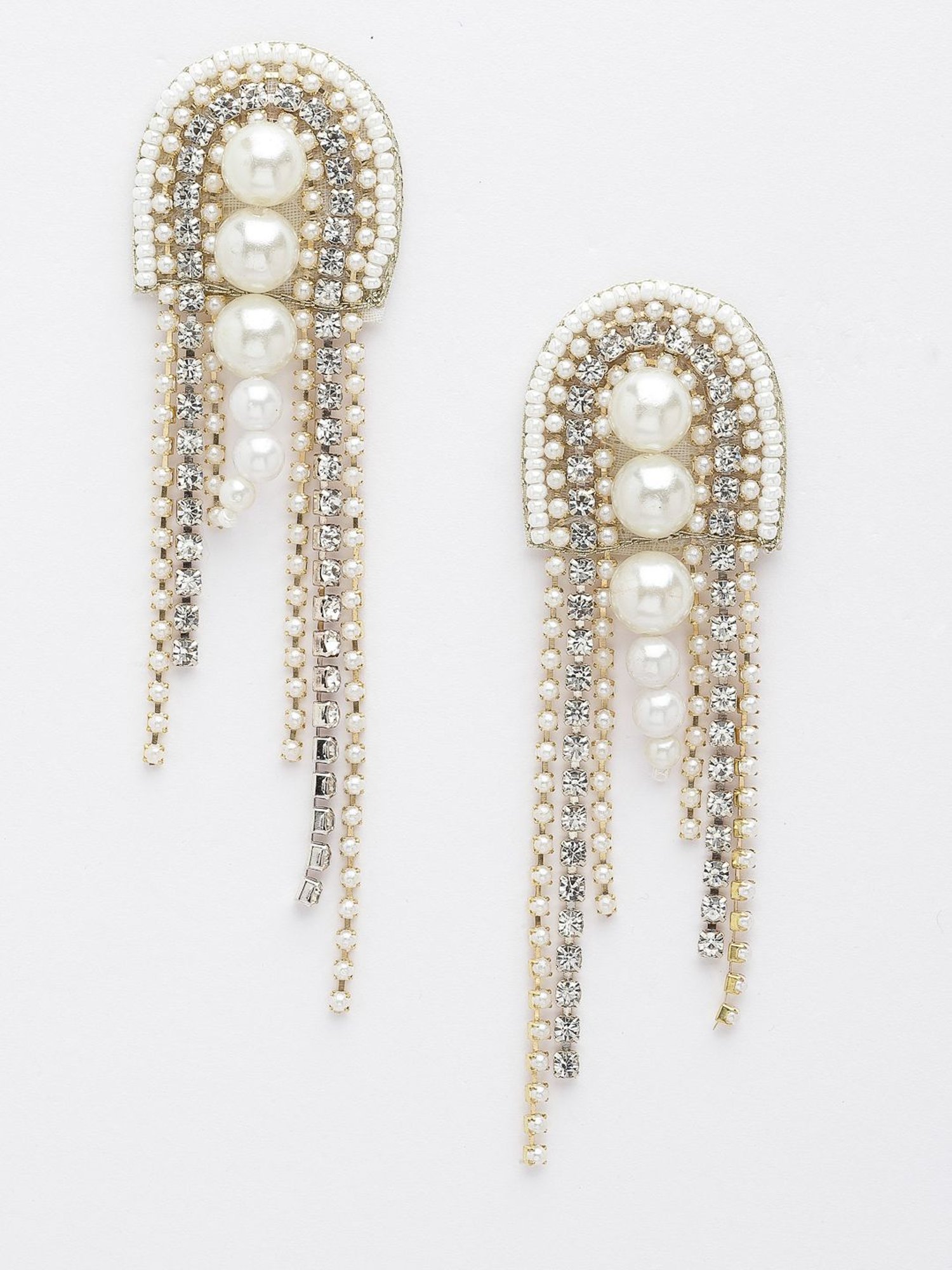 Moedbuille Crystals and Pearls Handcrafted Contemporary Design Tasselled Earrings