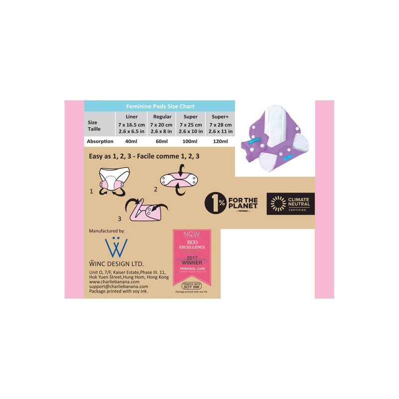 Charlie Banana Feminine Pads Super Absorbency - Diva Ballerina - 3pk