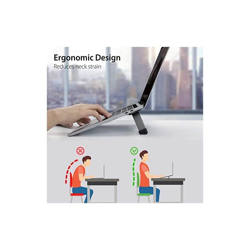 Laptop Cooling Stand Aluminum Portable Foldable Ergonomic Notebook Lift Holder for Desk Table Compatible with MacBook Air Pro Dell XPS HP Lenovo and More 10156 Laptops BS103 Gray