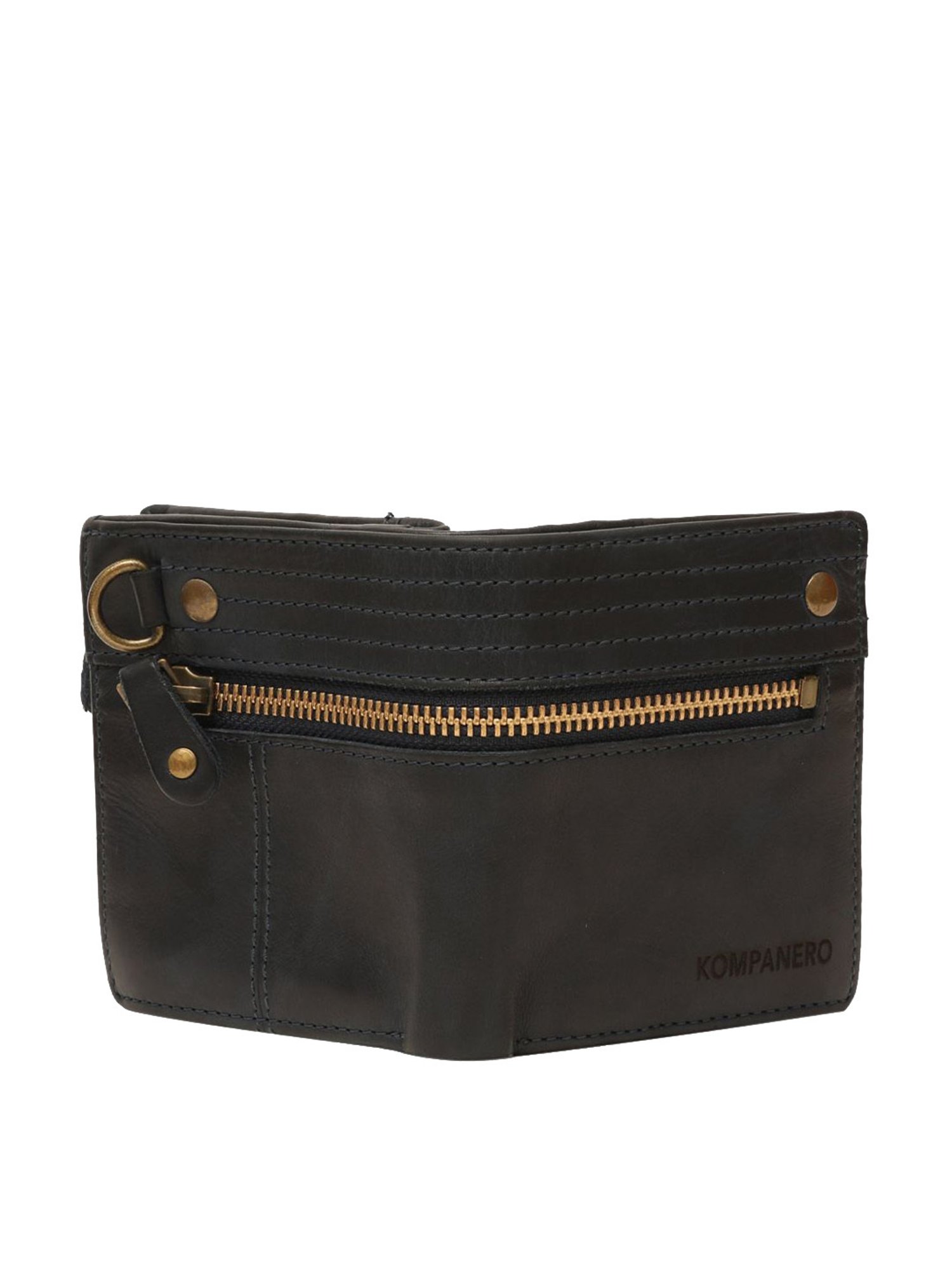 KOMPANERO Levi Blue Leather Textured Bi-Fold Wallet