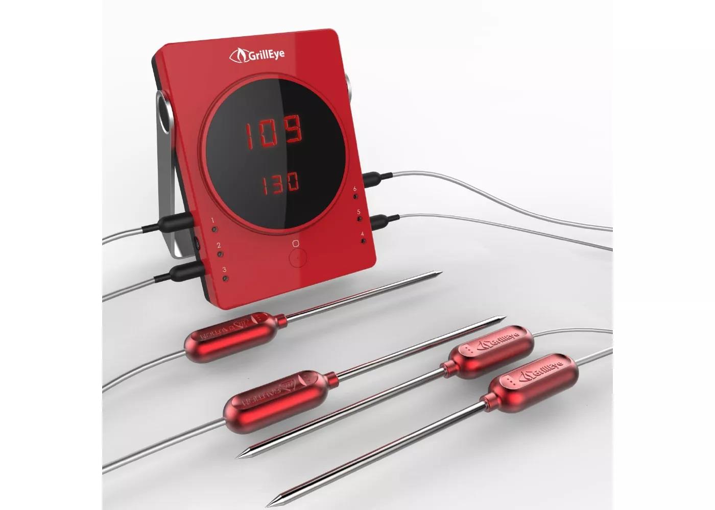 GrillEye Smart Bluetooth Grilling & Smoking Thermometer, Red