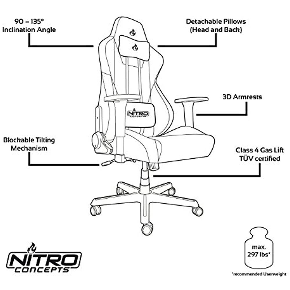 Nitro Concepts S300 Stealth Black Ergonomic Office Gaming Chair - NC-S300-B