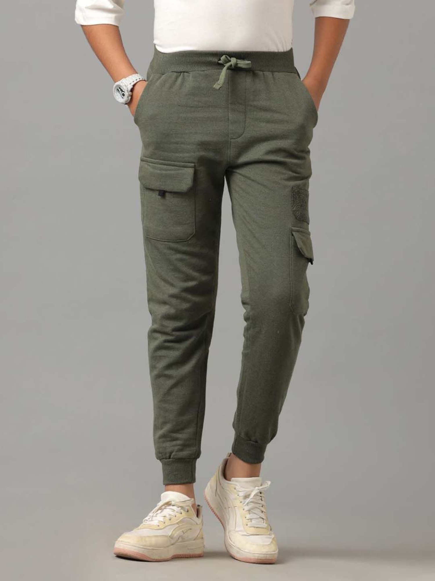 Under Fourteen Only Kids Olive Green Cotton Regular Fit Full Sleeves Jogger