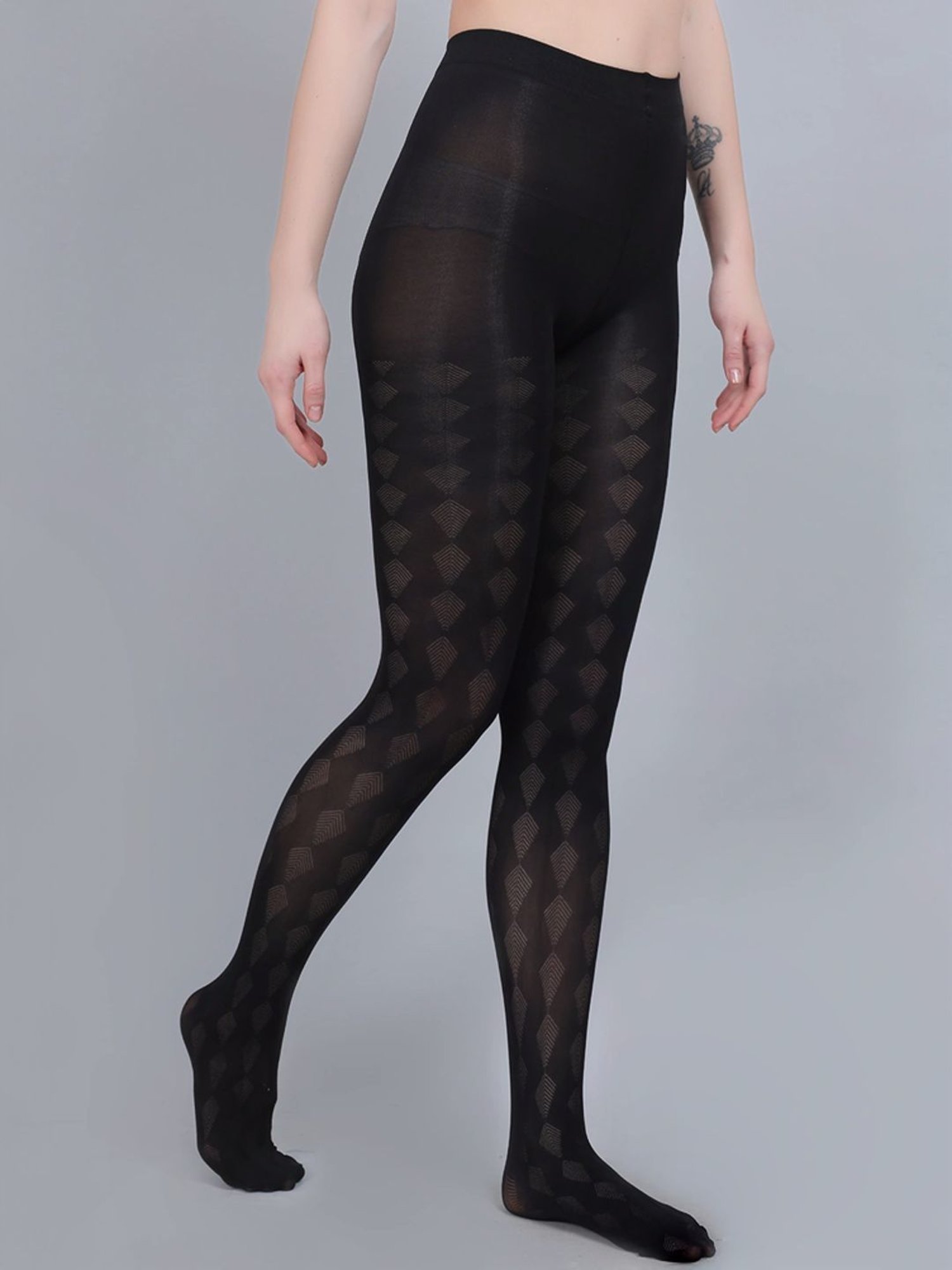 mod & shy Black Self Pattern Pantyhose Stockings