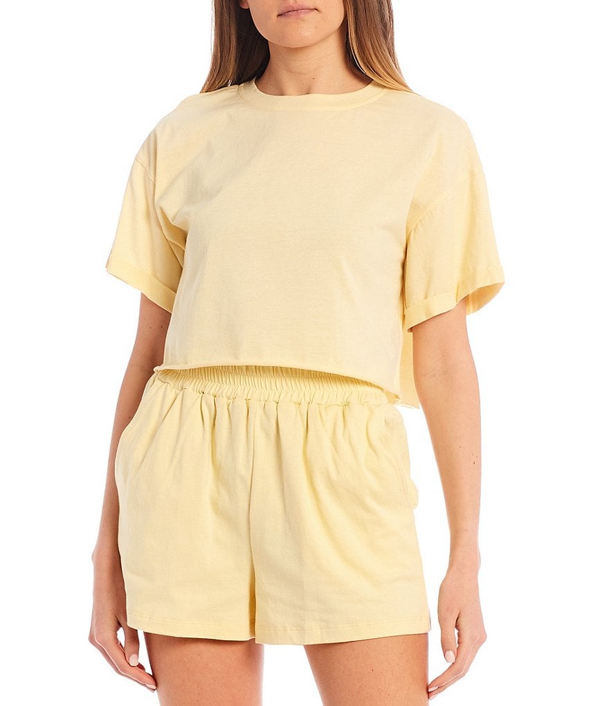 GB Coordinating Rolled Cuff Short Sleeve Cropped Tee