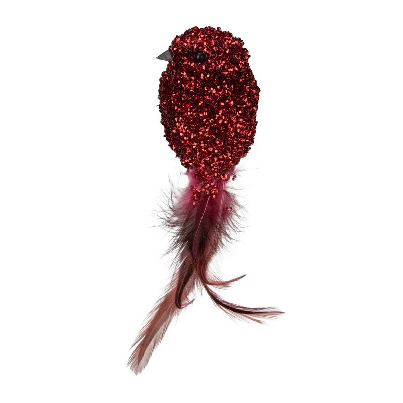 Northlight 6.5" Red Sequined Bird with Feather Tail Christmas Ornament with Clip